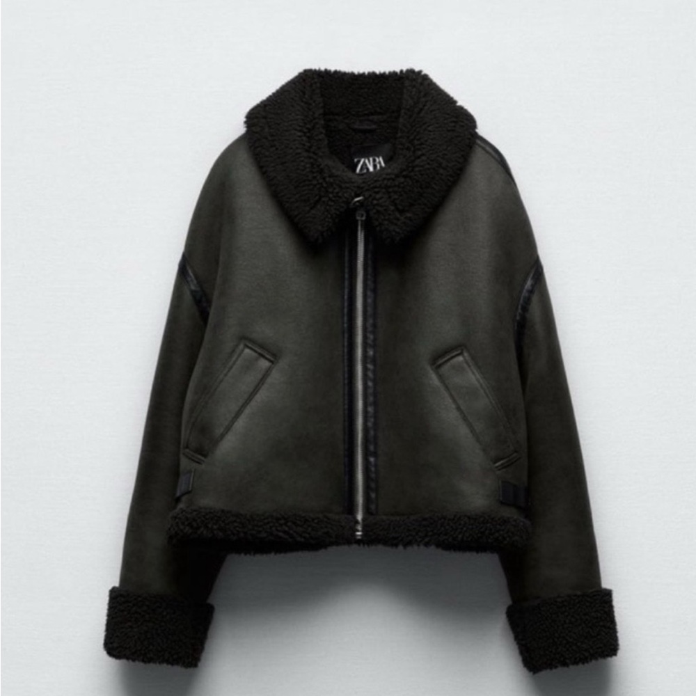 Zara Dark Green  Shearling Jacket